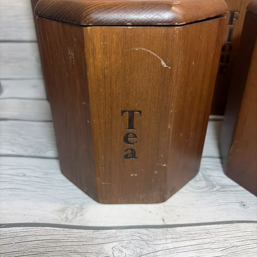 Vintage Republic Wooden Canister Set Plastic Lined Coffee Flour Sugar Tea
